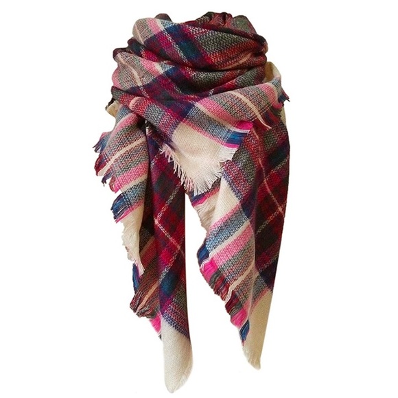 Soft Plaid Scarf Pink and Cream NWT - Picture 3 of 6